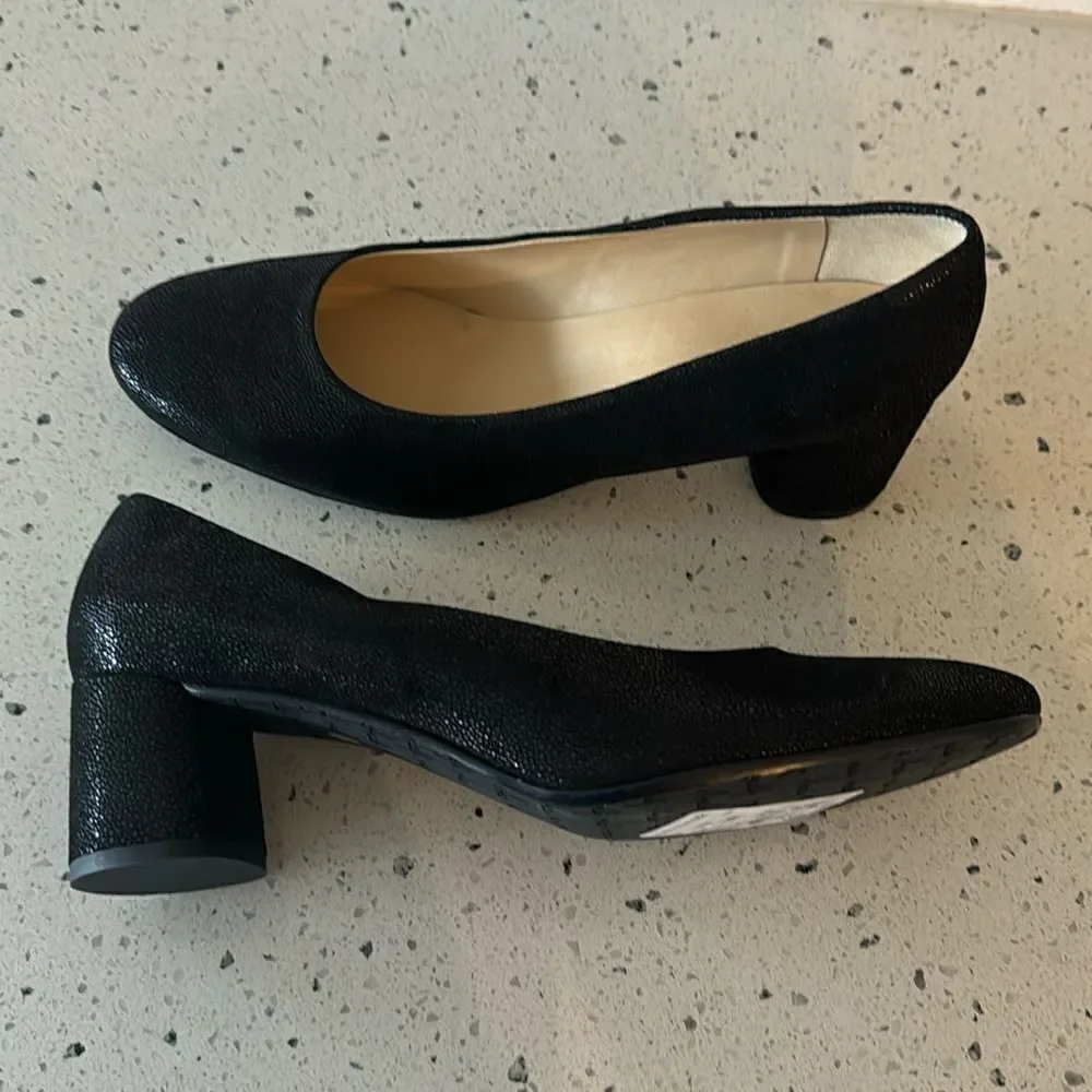 Amalfi by Rangoni Firenzie Black Leather Block Heel Pumps Made in Italy Size 12M